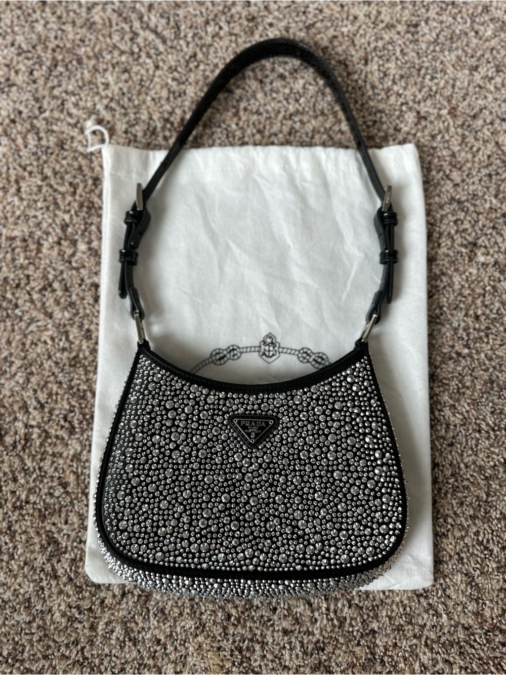 Prada Black Crystal-Studded Shoulder Bag